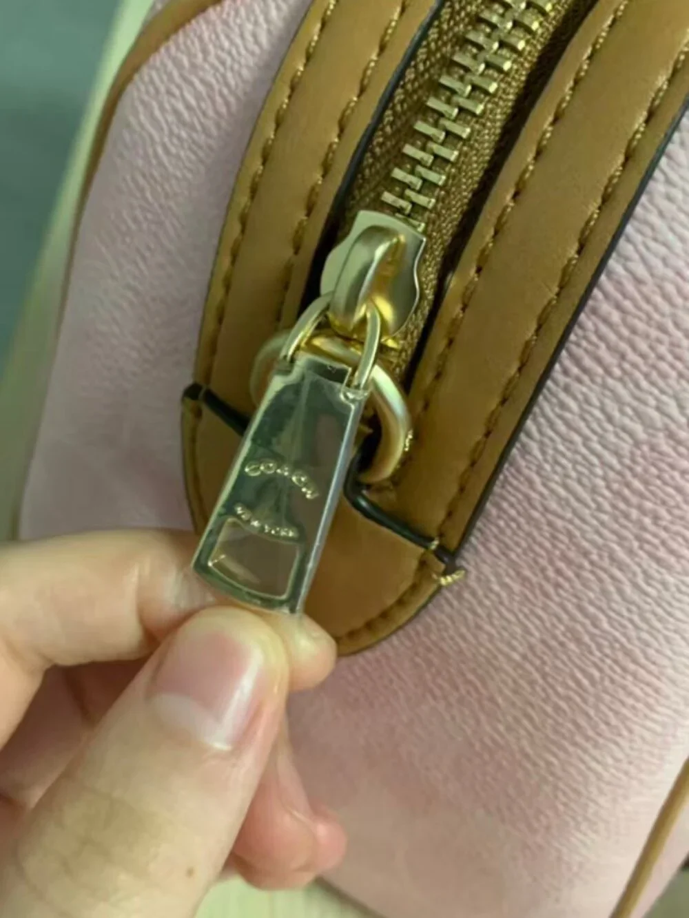 Pink Coach Signature Handbag with Leather Details
